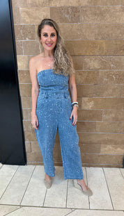 Twill Strapless Barrel Jumpsuit