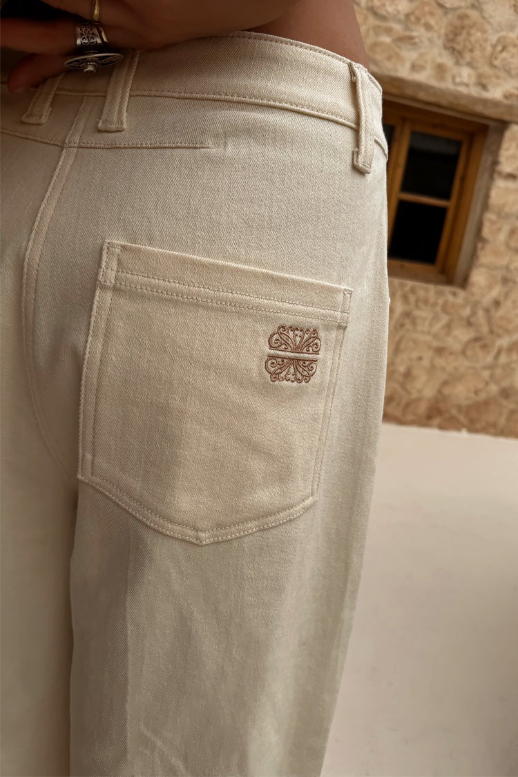 Ecru Raffia Palma Barrel Leg Jeans