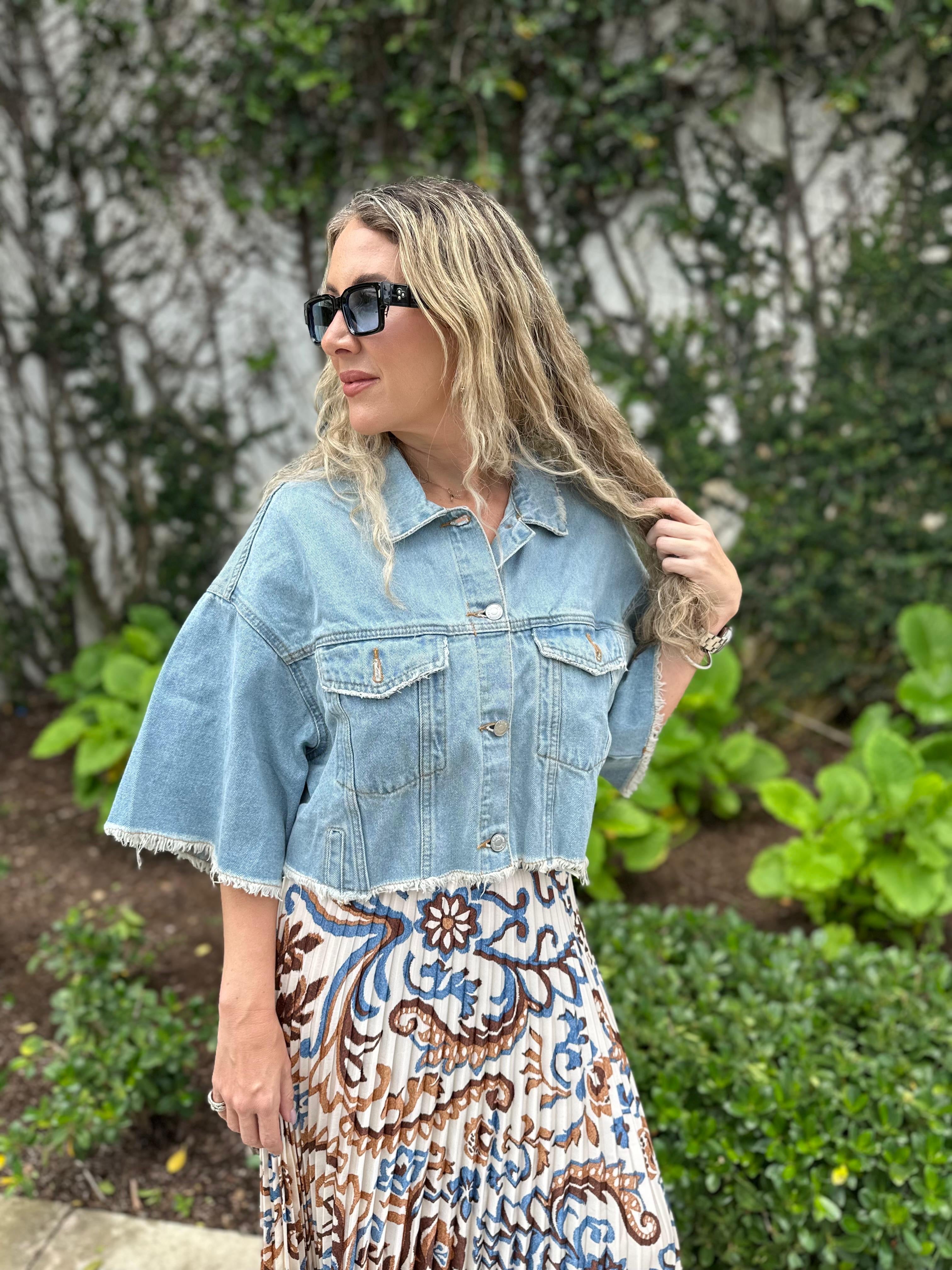 Short Slv Denim Crop Top