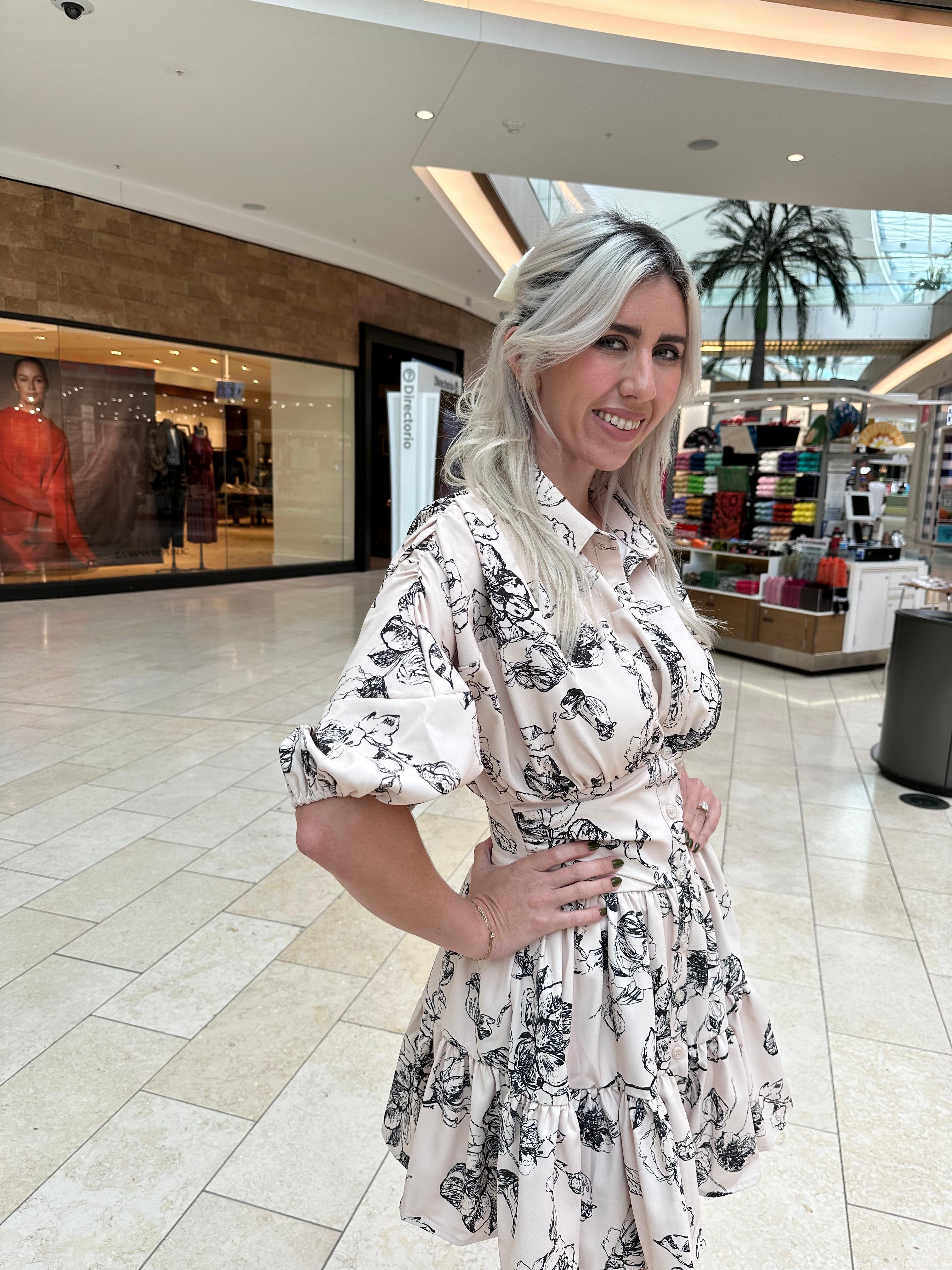 Puff Sleeve Tied Waist Flare Dress