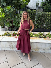 Tie Top & Scarf Midi Skirt