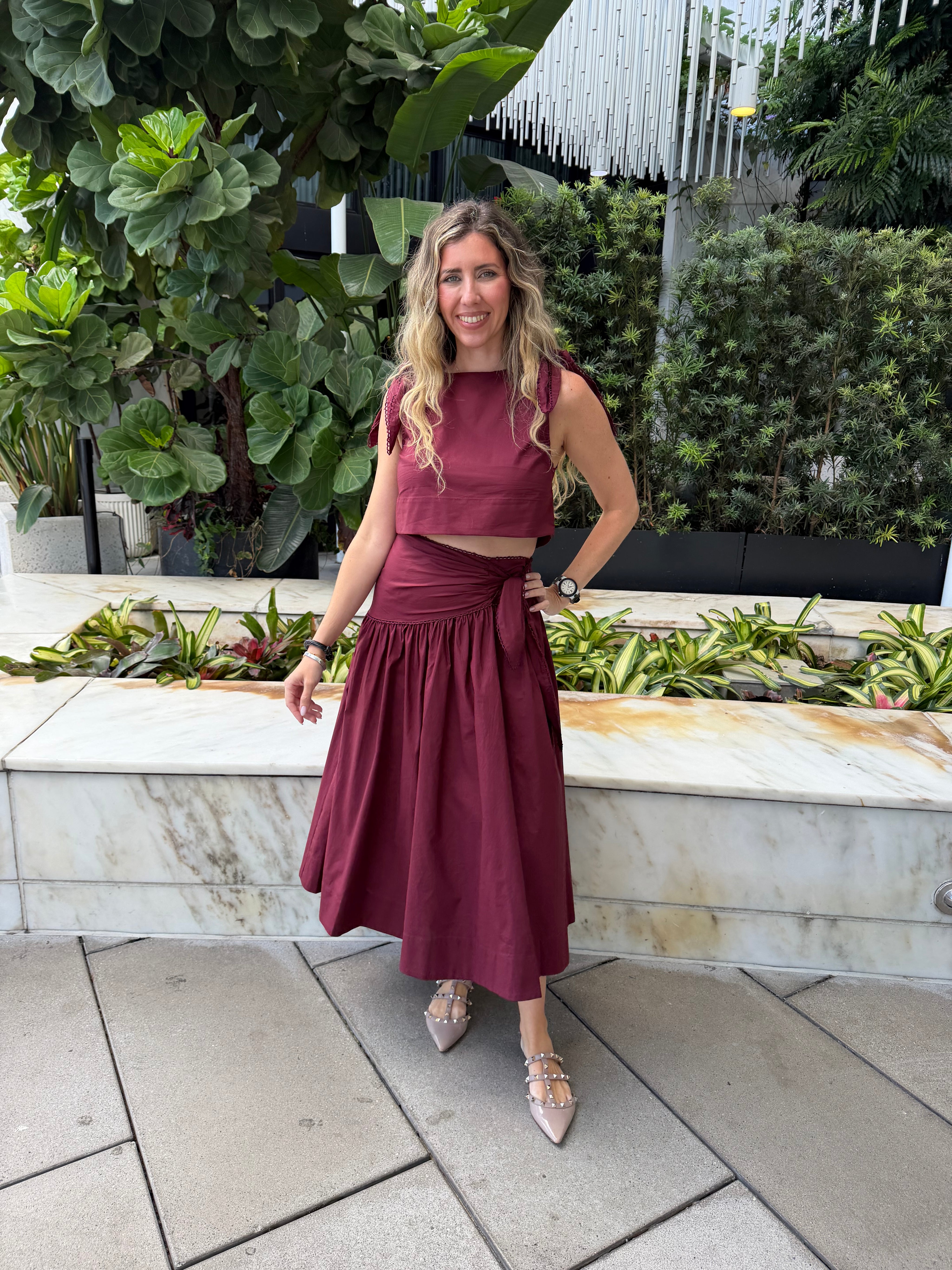 Tie Top & Scarf Midi Skirt