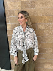 Neck Tie Puff Slv Blouse