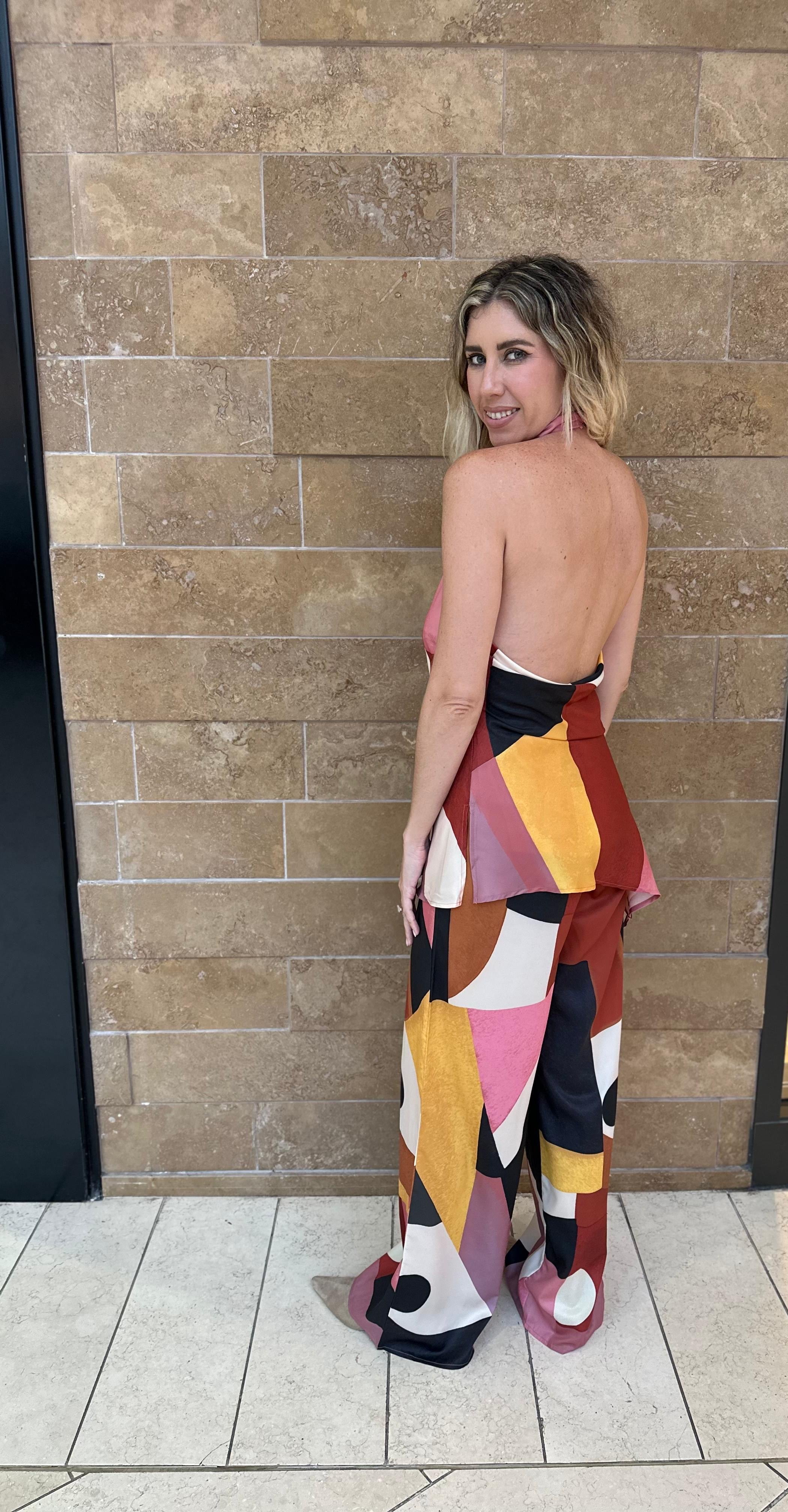 Abstract High Neck Top & Pants Set
