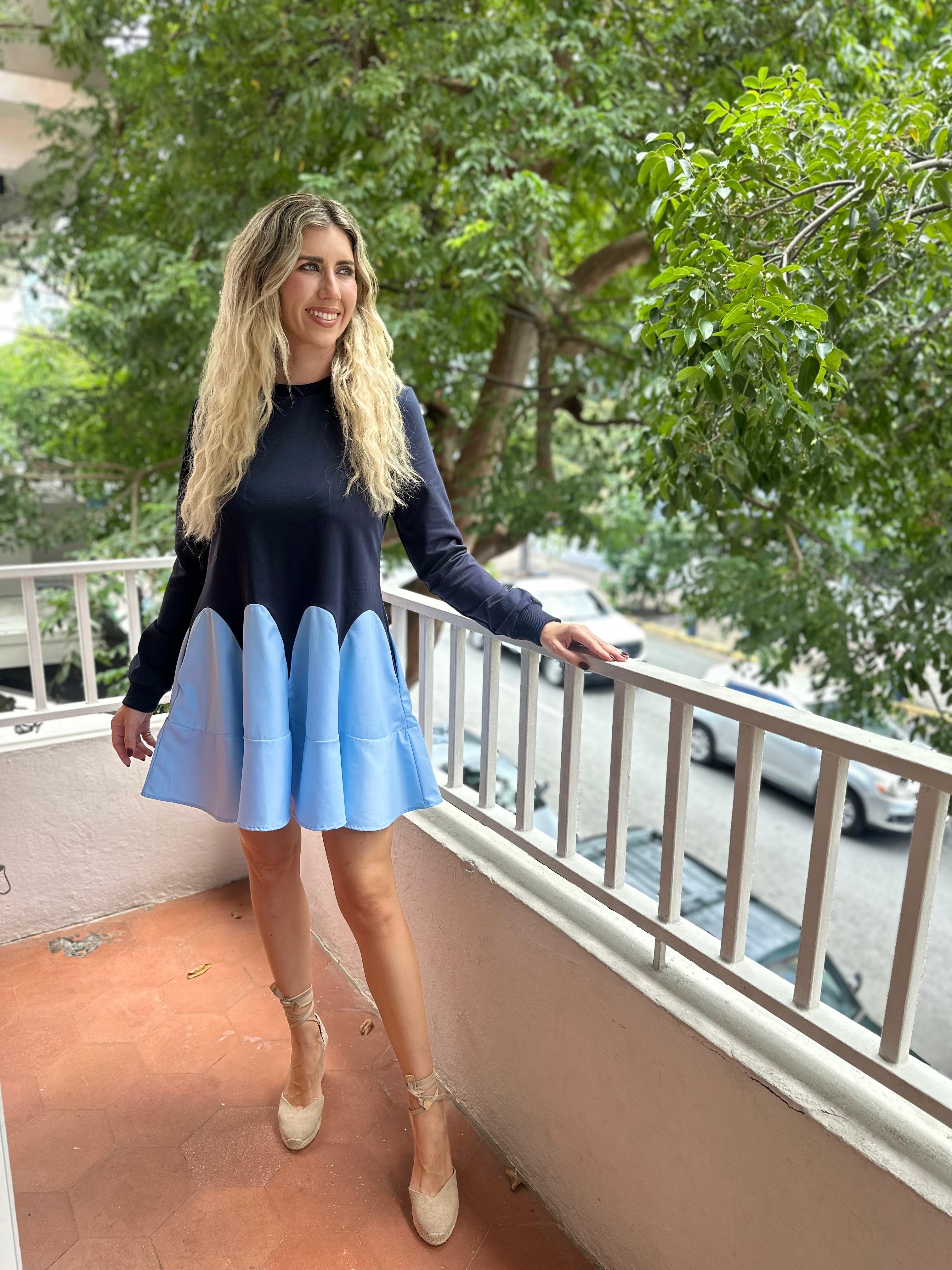 Contrast Flare Hem Mini Dress