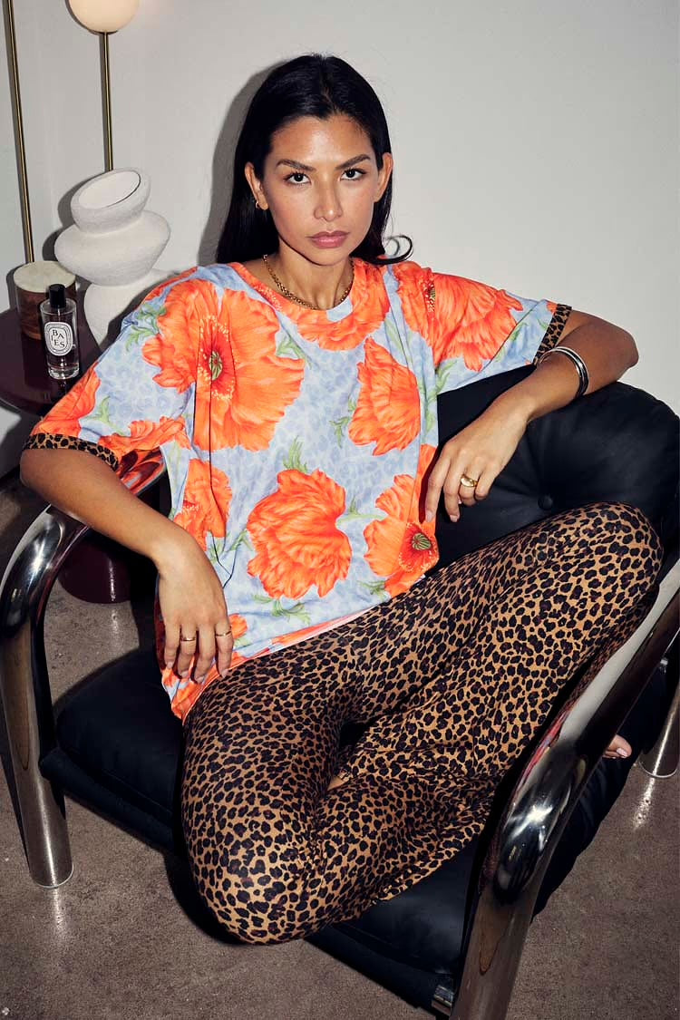 Blue Poppy Print Jersey Pyjamas