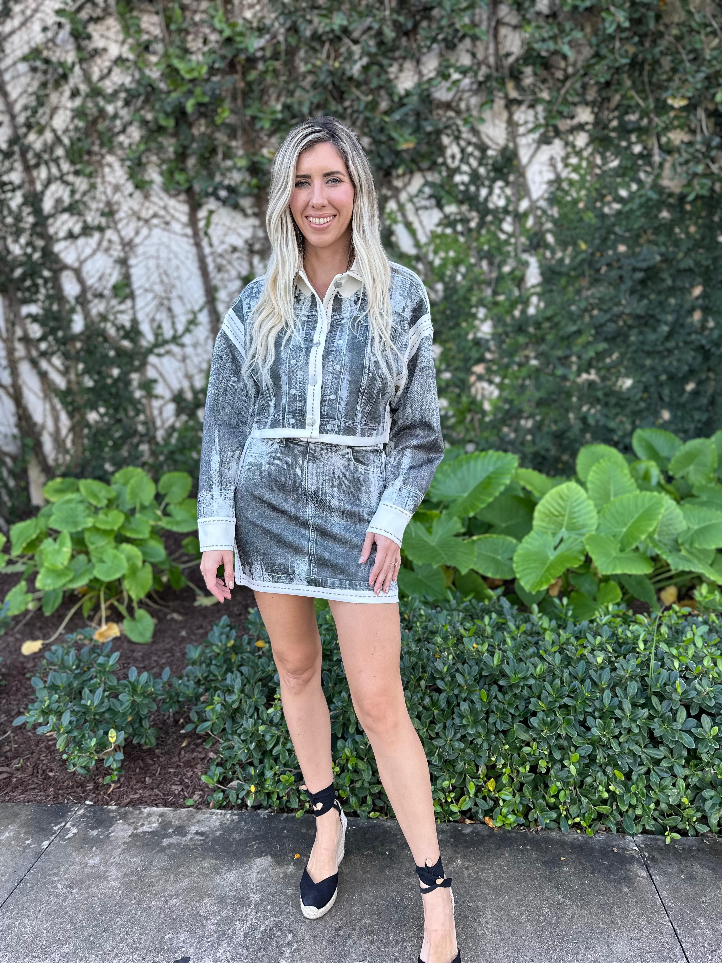 Acid Washed Jacket & Mini Skirt