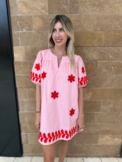 Flower Embroidery Cotton Mini Dress
