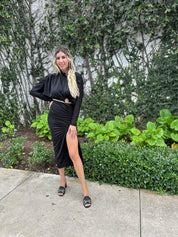 Long Slv Crop Top & Slit Skirt Set