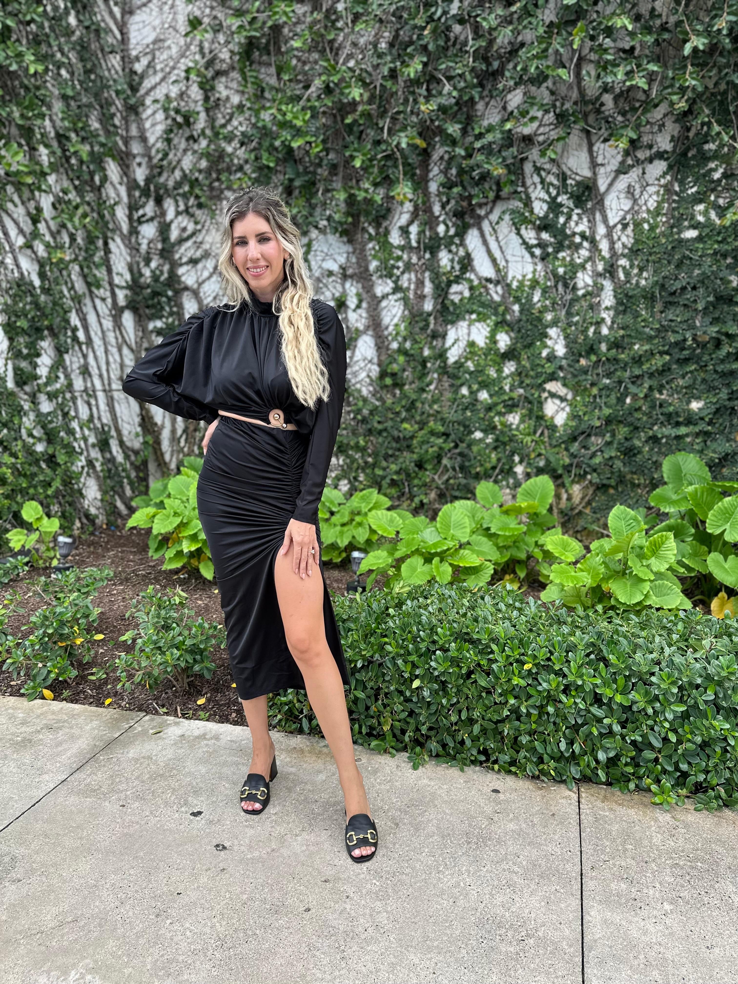 Long Slv Crop Top & Slit Skirt Set