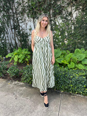 Wavy Striped Satin Midi Dress
