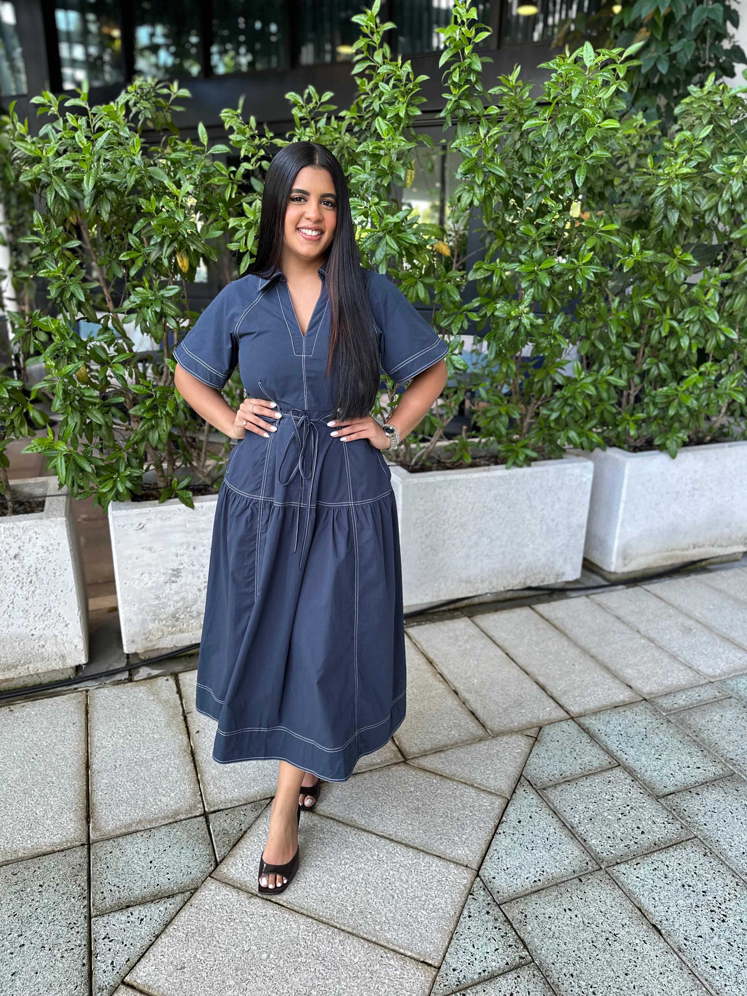 Top Stitch Poplin Long Dress