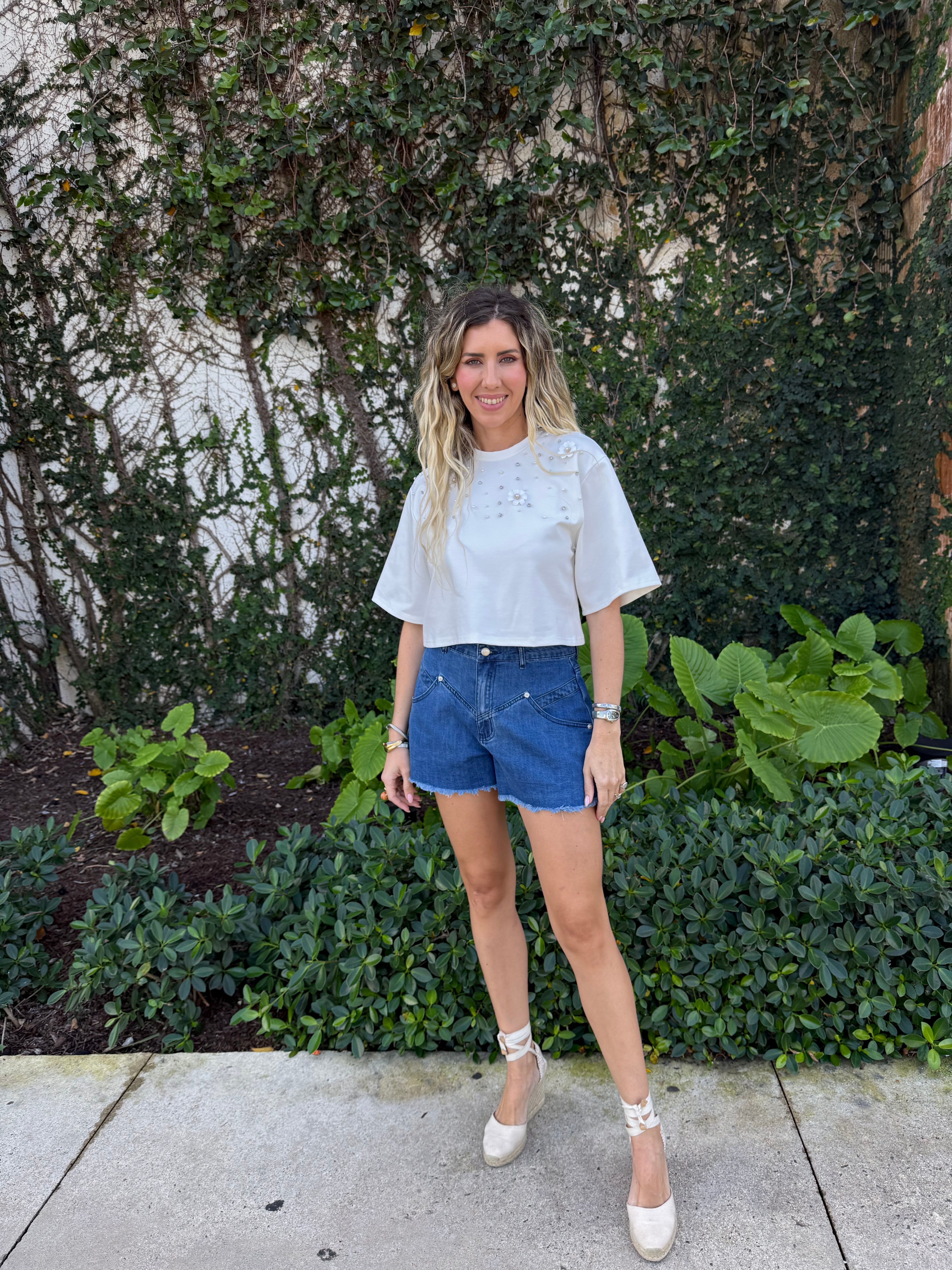 High Rise Hem Denim Short