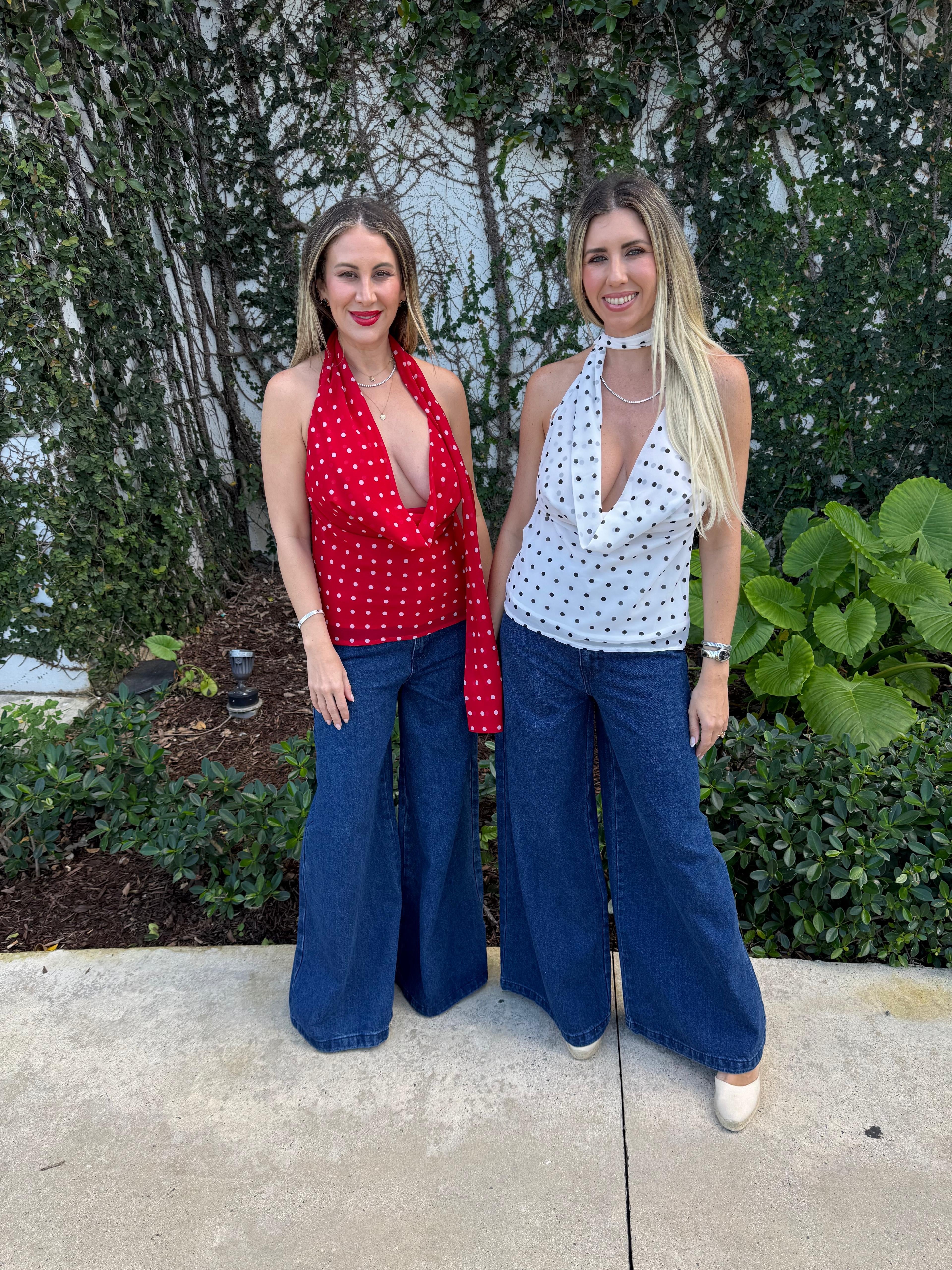 Polka Dot Halter Scarf Top