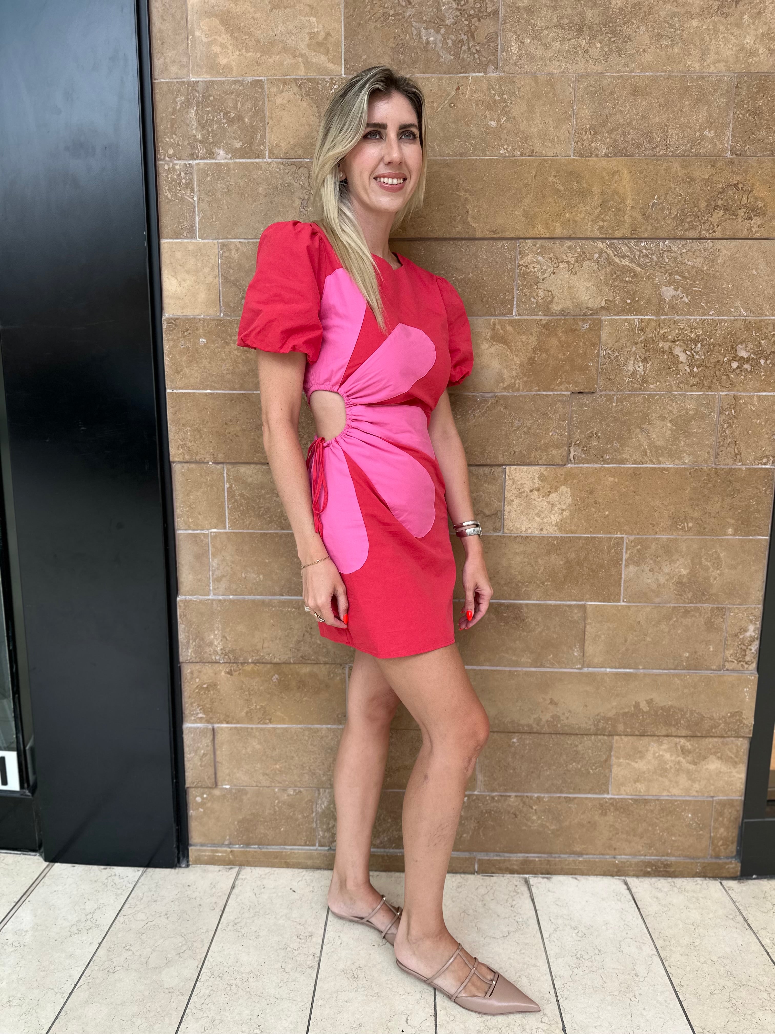 Side Cut-Out Flower Mini Dress
