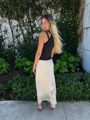 Satin Lace Maxi Skirt