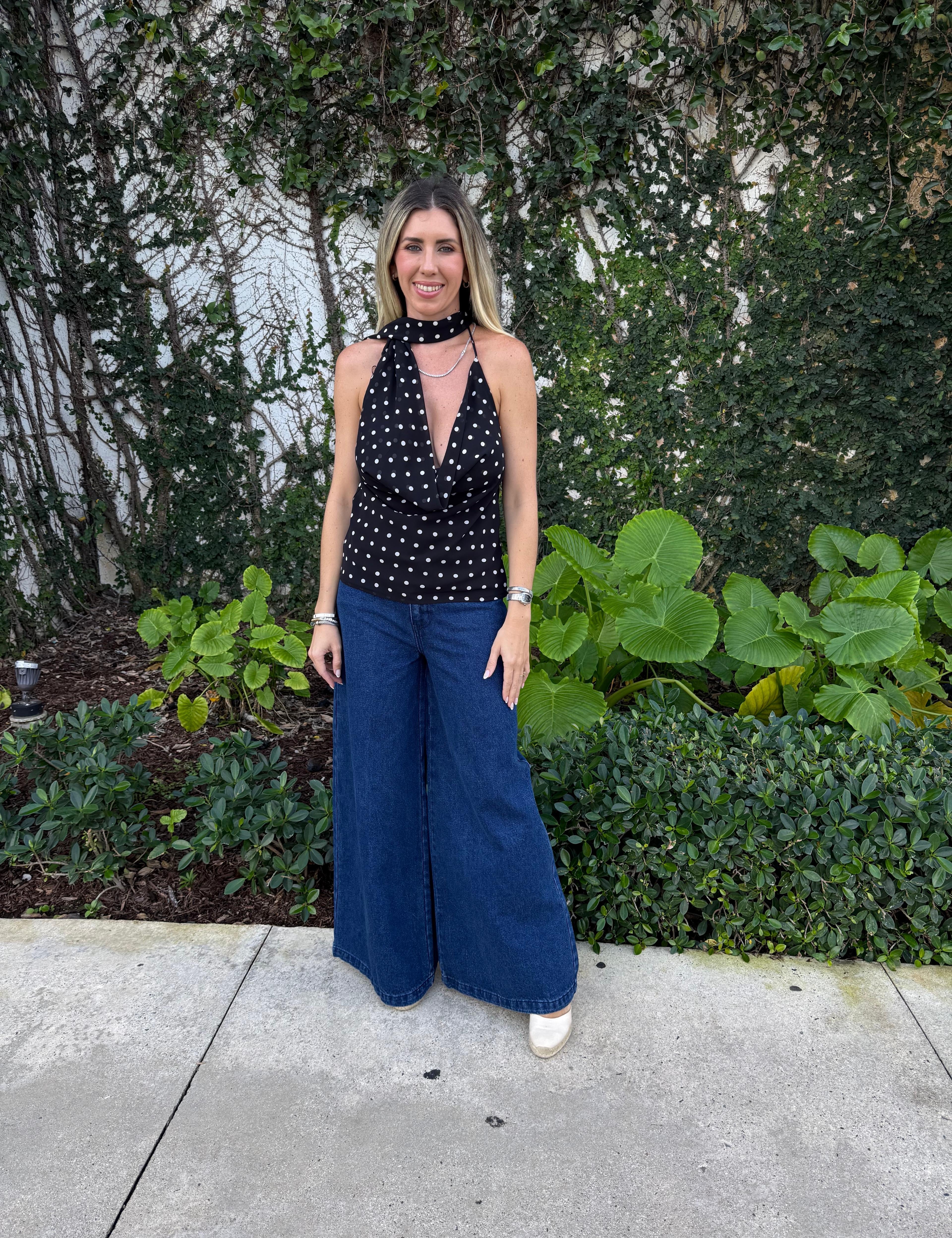 Polka Dot Halter Scarf Top