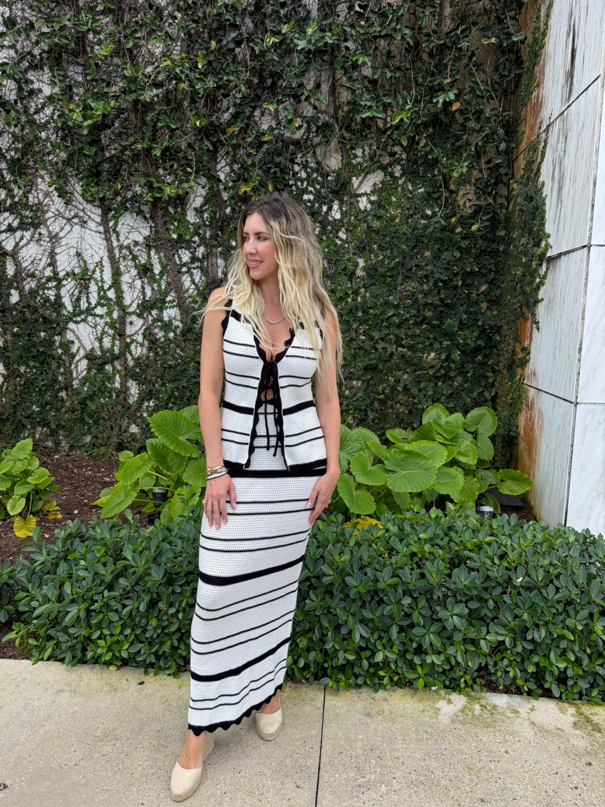Stripe Front Tie Vest & Skirt Set