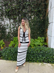 Stripe Front Tie Vest & Skirt Set