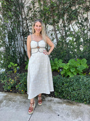 Contrast Trim Twill Long Dress