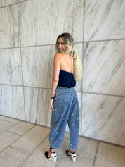 Flower Details Barrel Jean