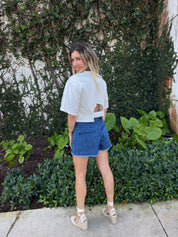High Rise Hem Denim Short