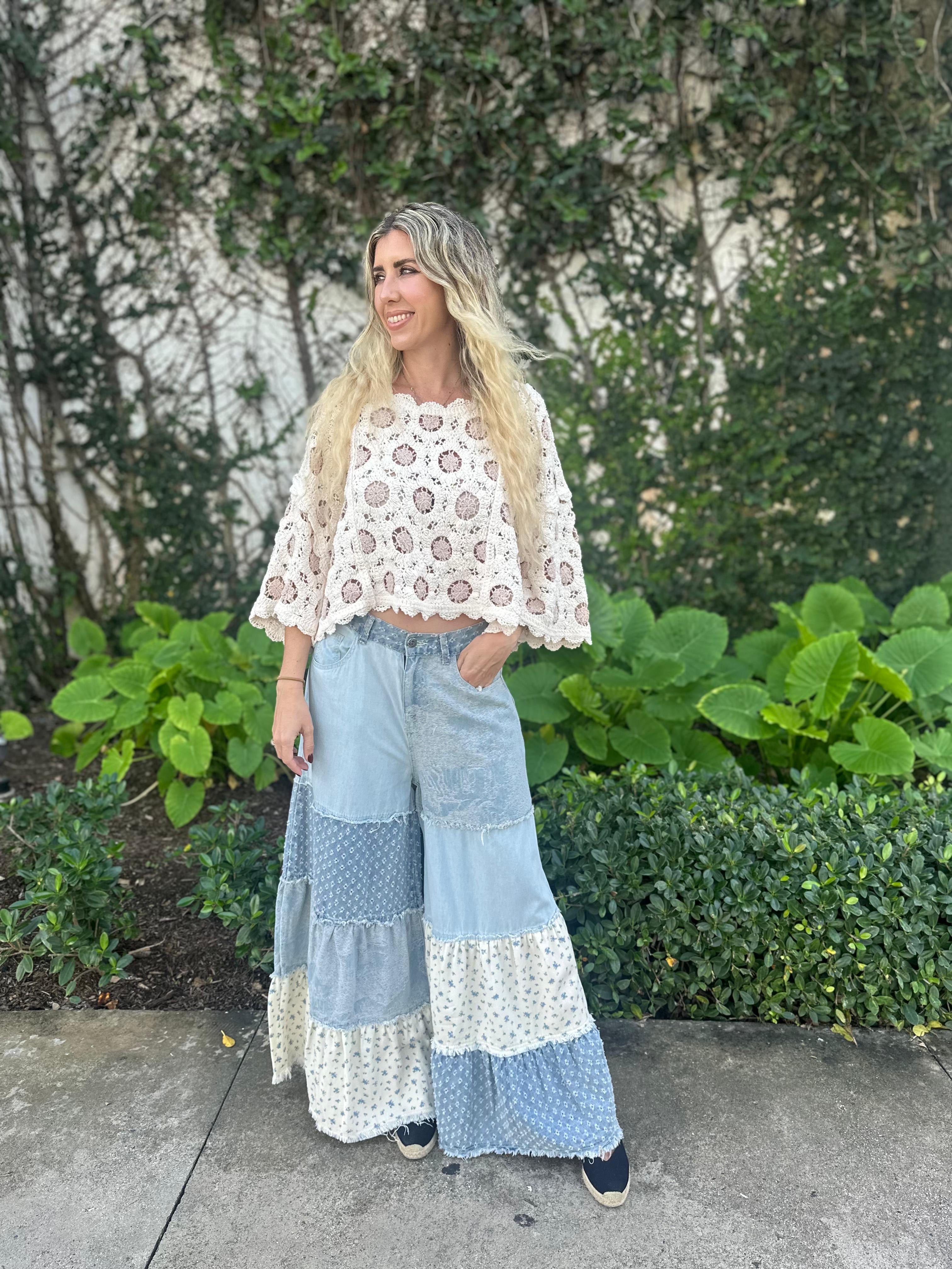 Patchwork Denim Palazzo Pants