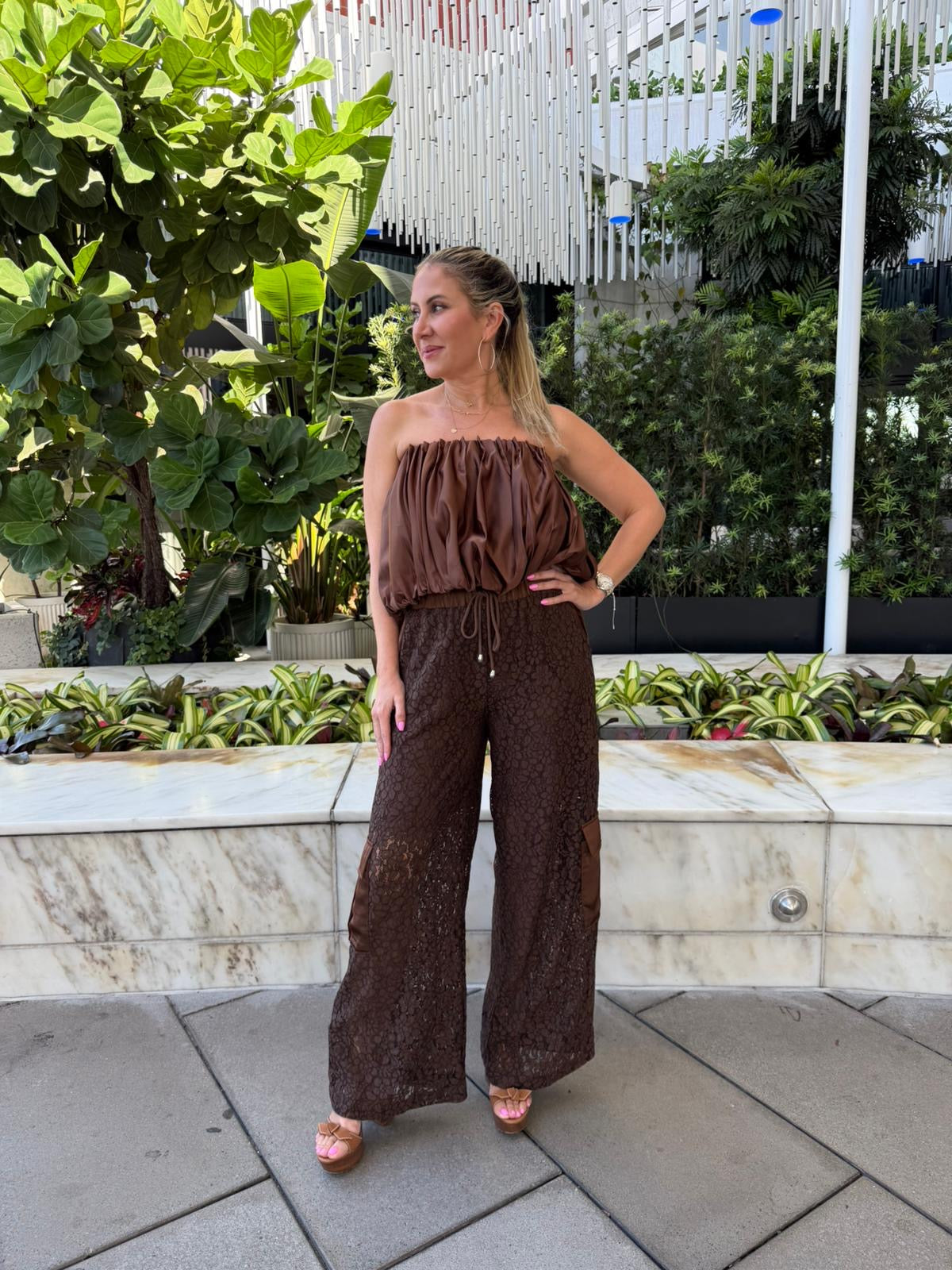 Lace Mix Straight Leg Trousers