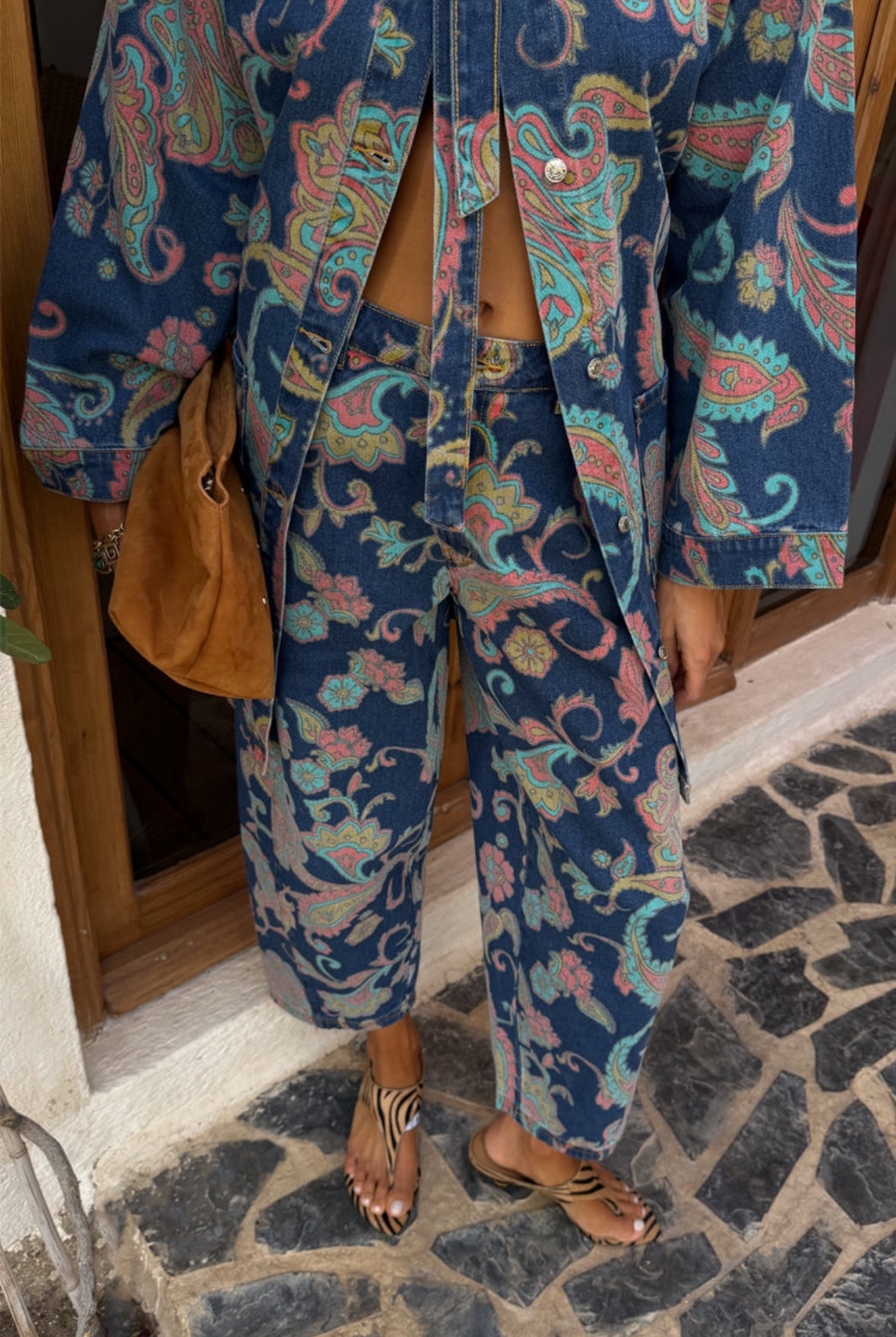 Denim Paisley Barrel Leg Jeans