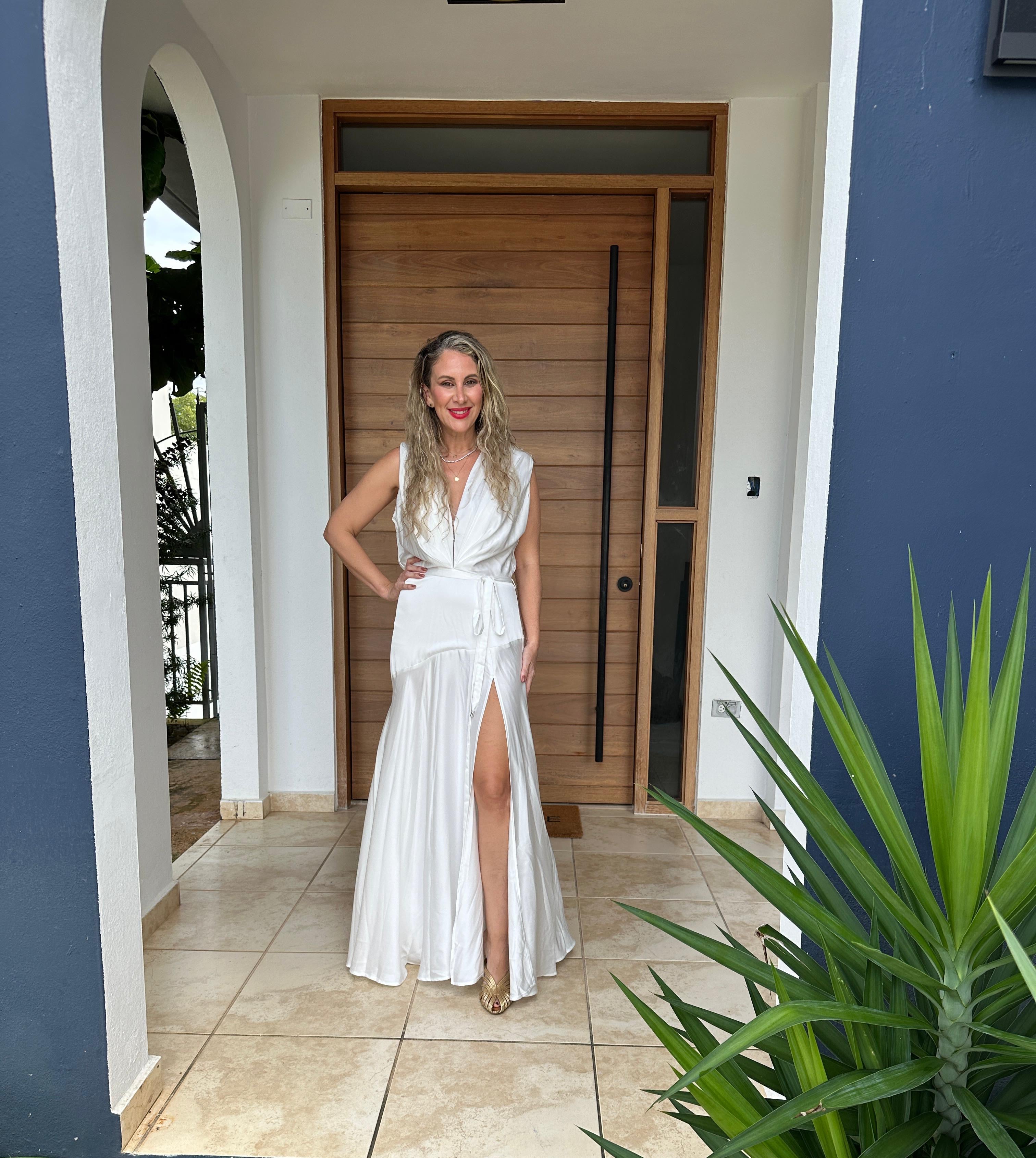 Satin Pleated Gown Maxi Dress