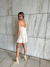 Strapless Flare Tiered Romper