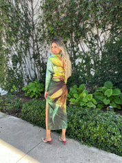 Printed Crop Top & Slit Skirt Set