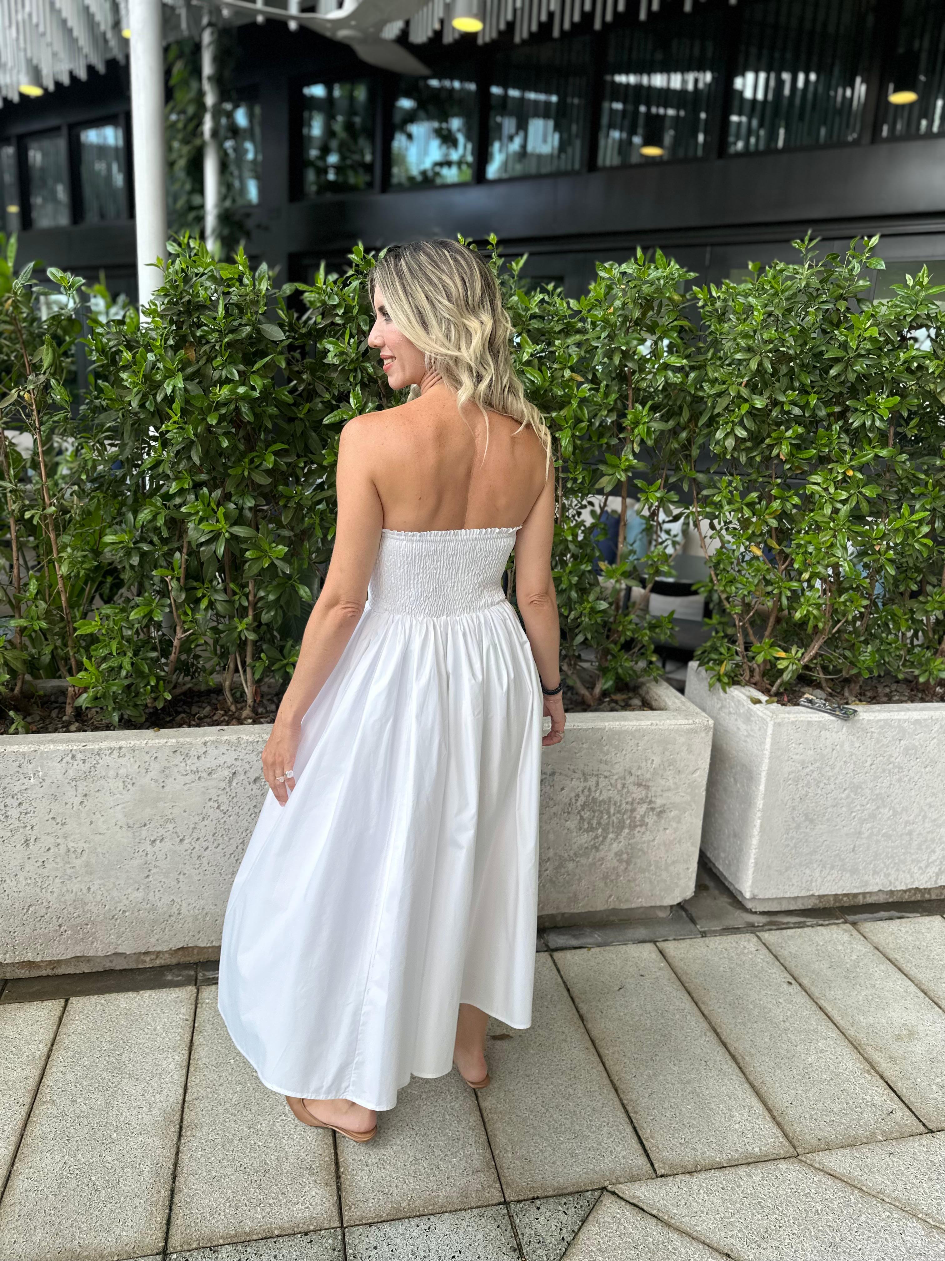 Strapless Flare Midi Dress
