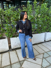 Contrast Denim Knit Cardigan