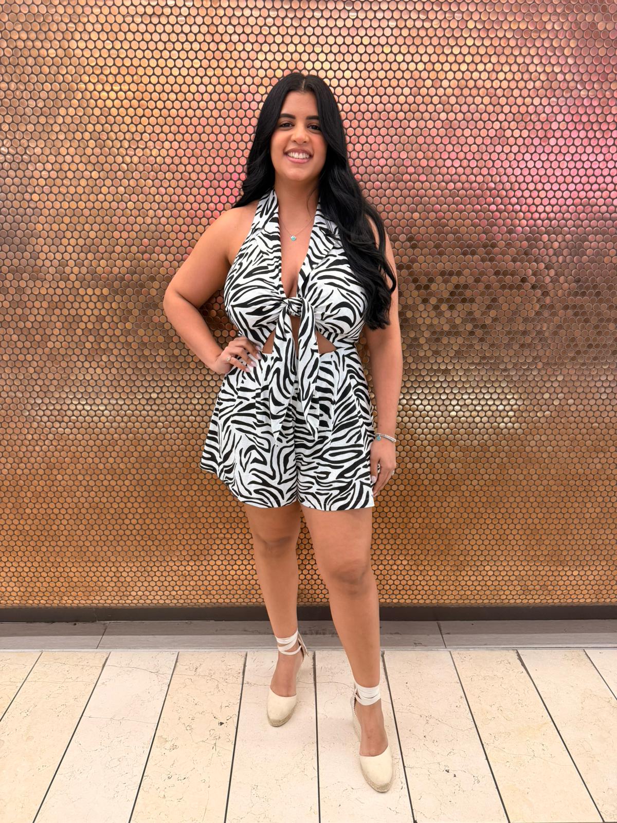 Zebra Tie Front Romper
