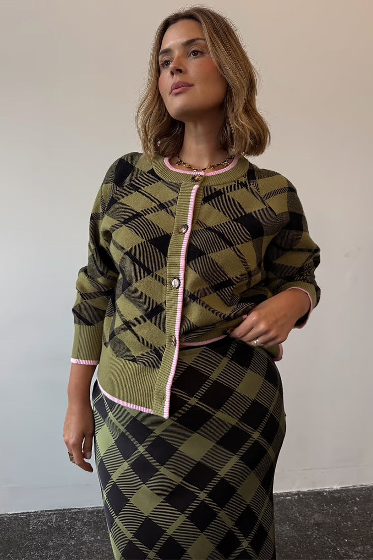 Olive Tartan Cheryl Cardigan