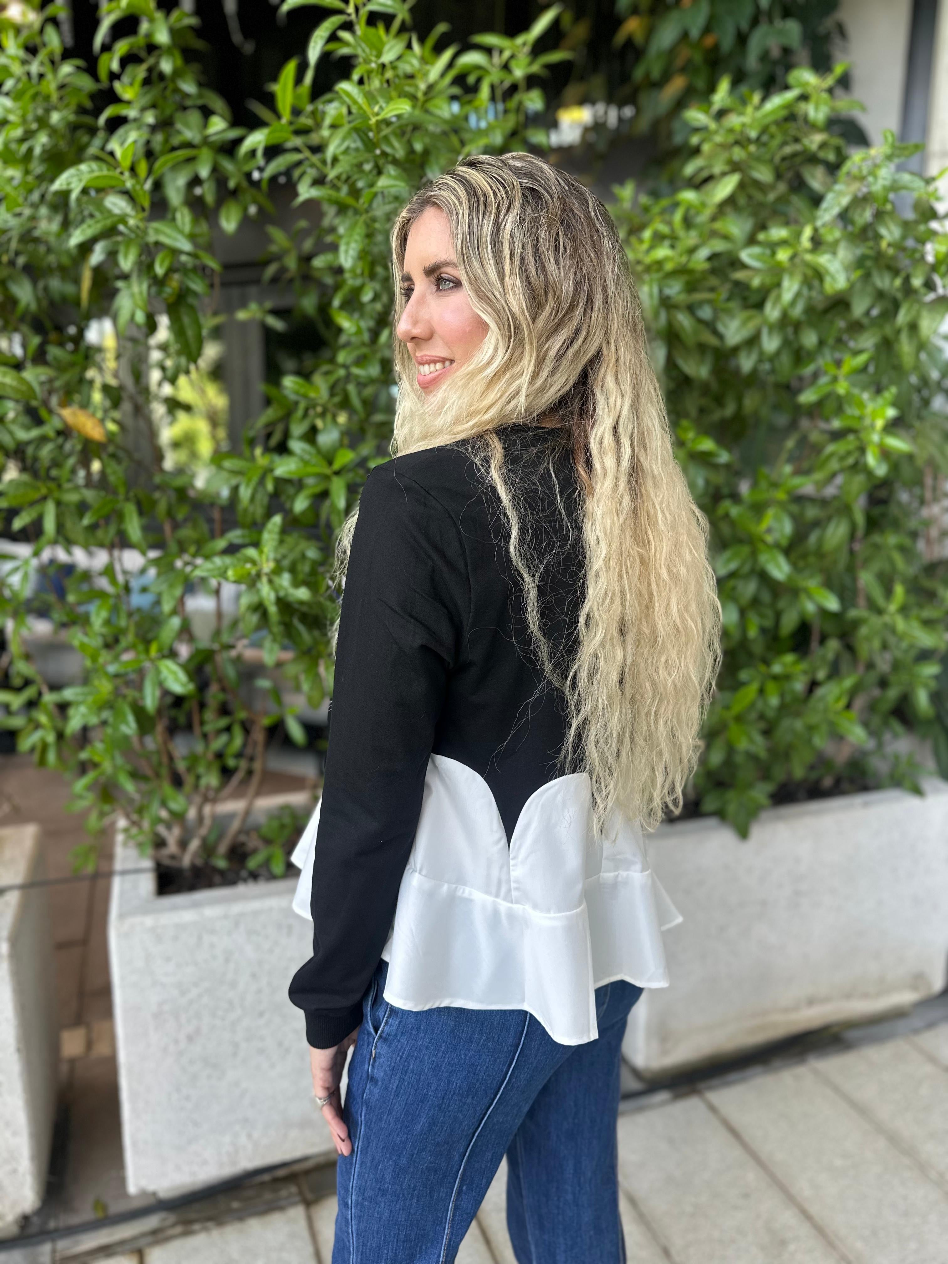 Contrast Flare Long Sleeve Knit Top