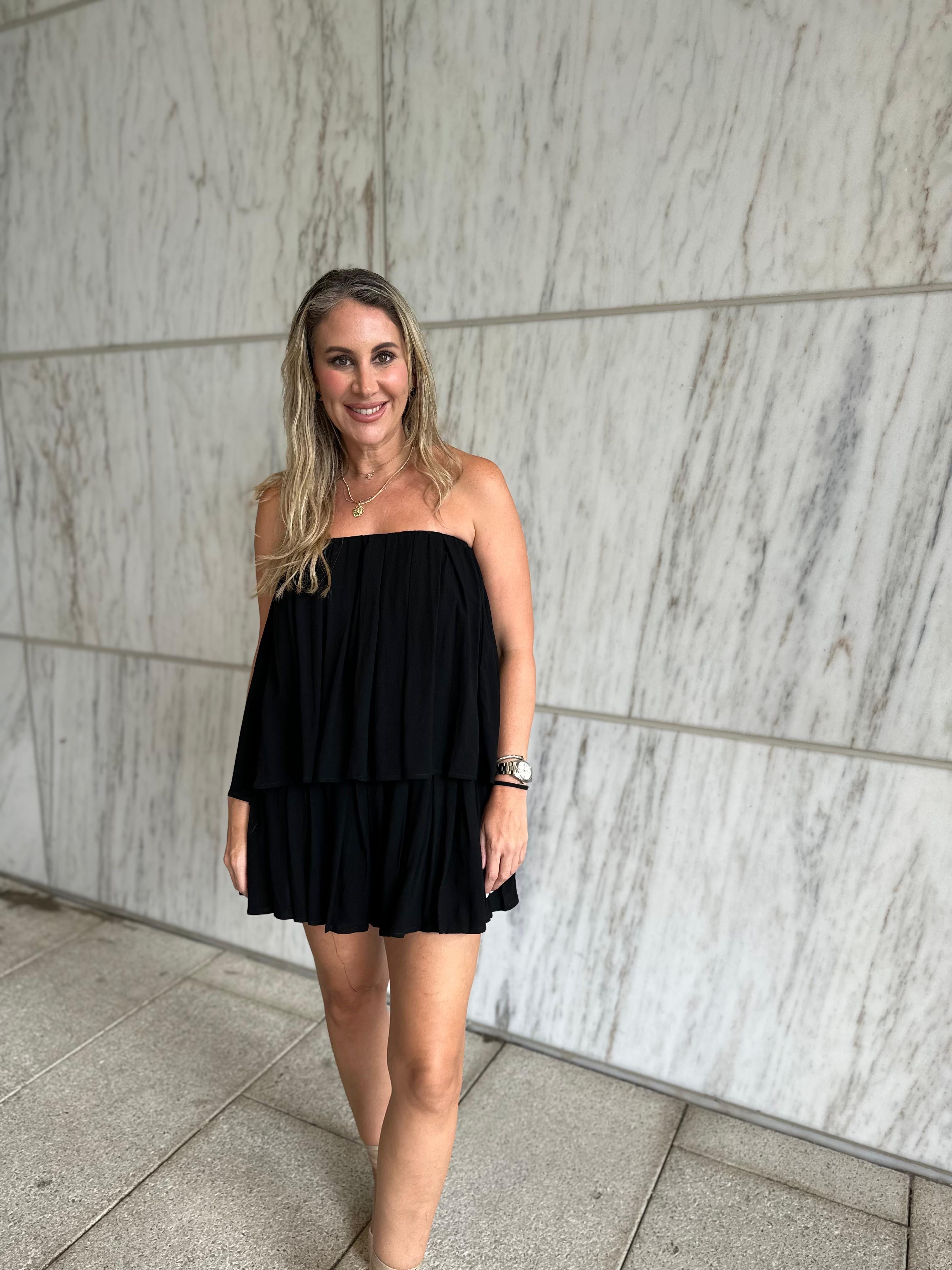 Strapless Flare Tiered Romper