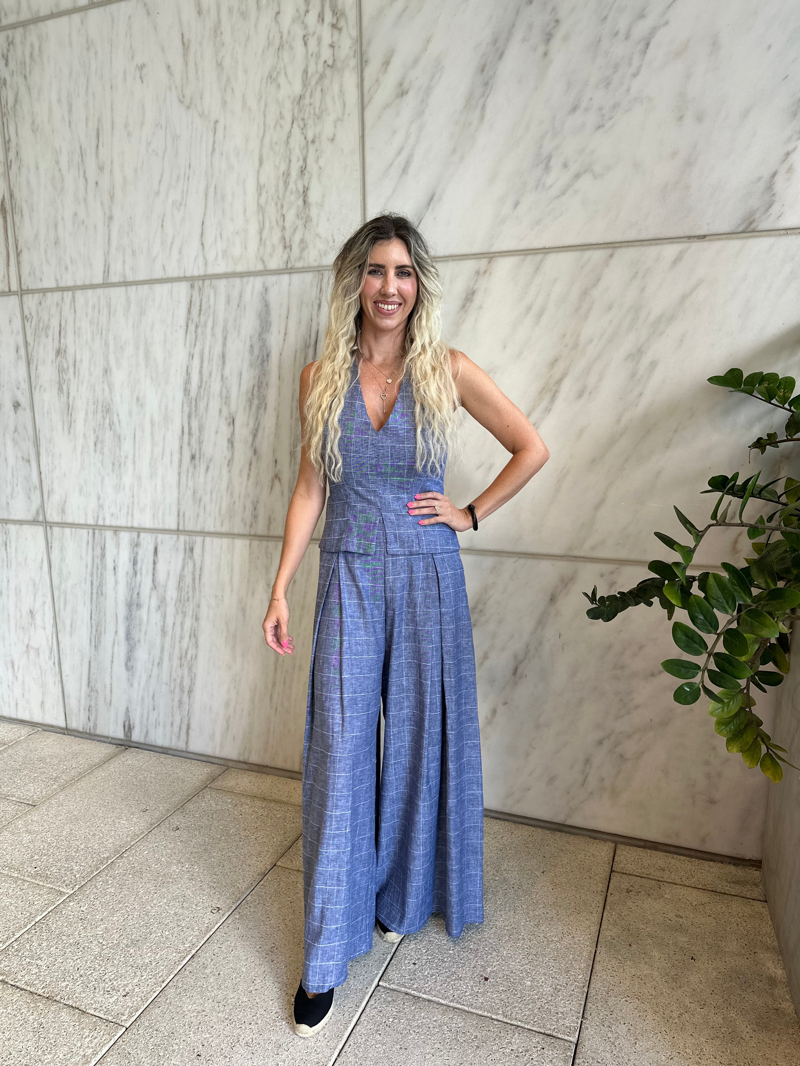 Halter Plaid Vest & Palazzo