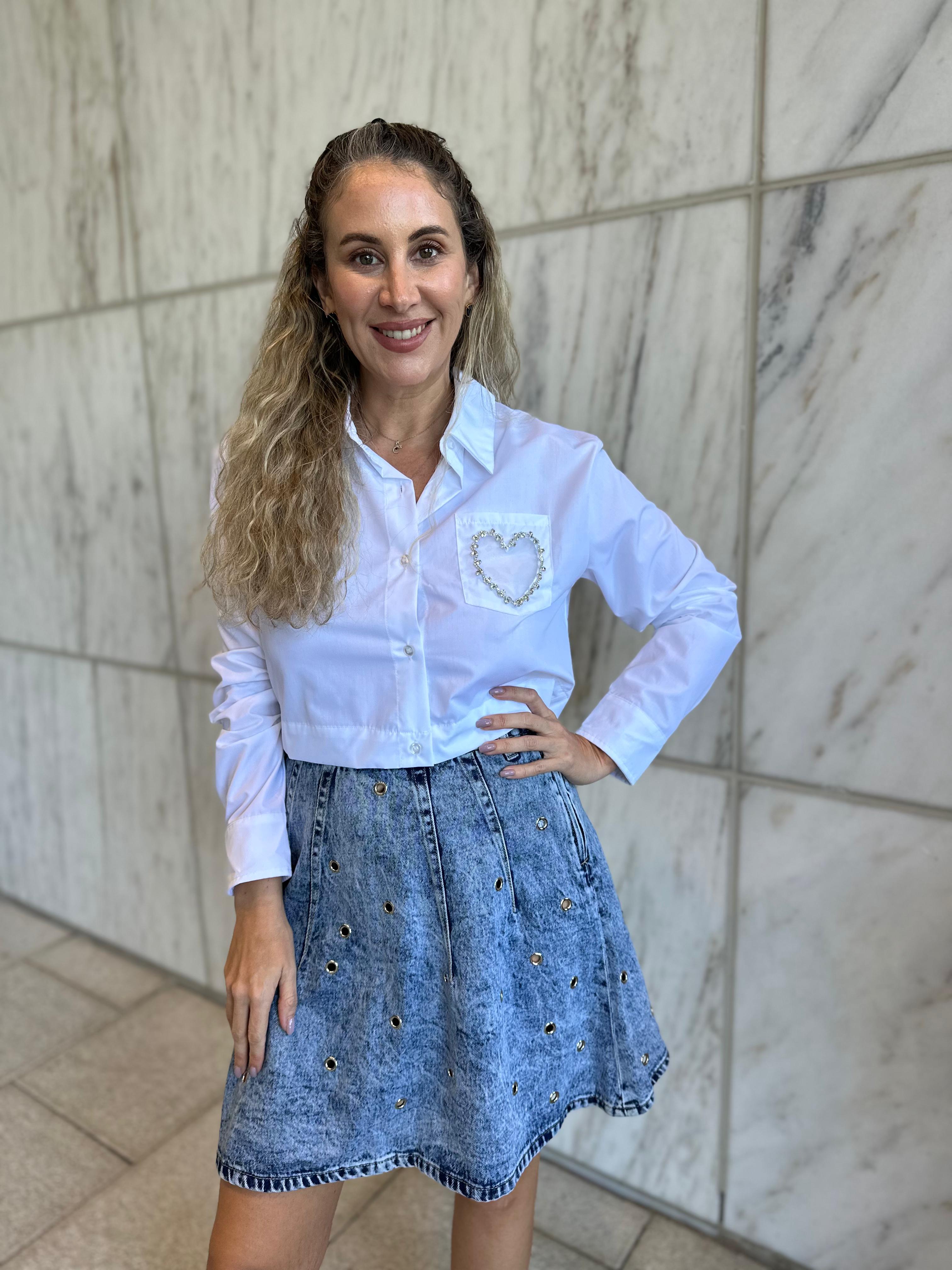 Pleated Grommet Denim Skirt