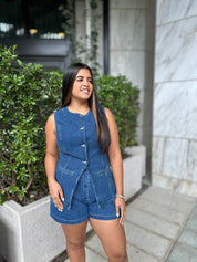 Button Down Vest & Shorts Set