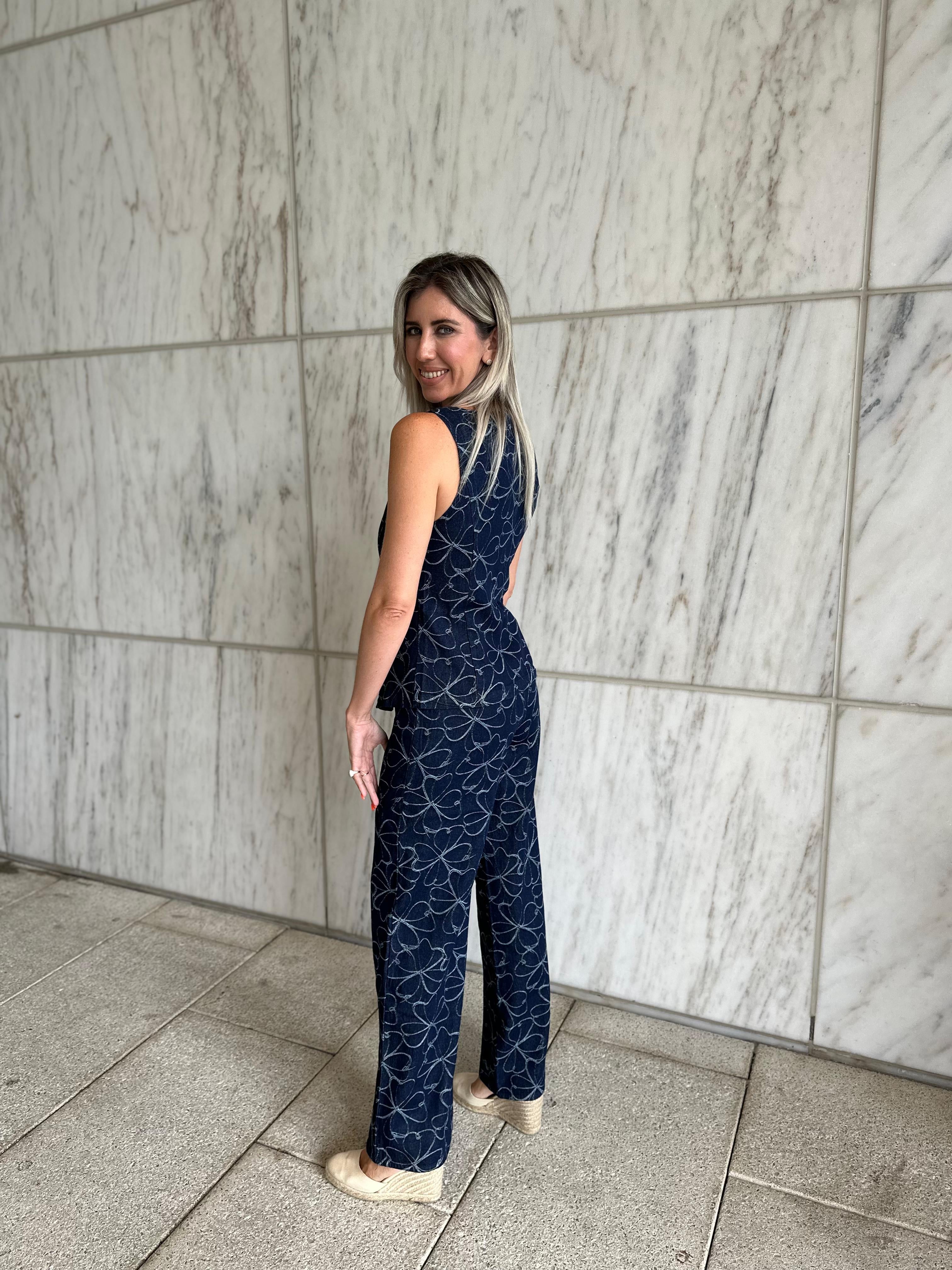 Embroidery Denim Two Piece Set