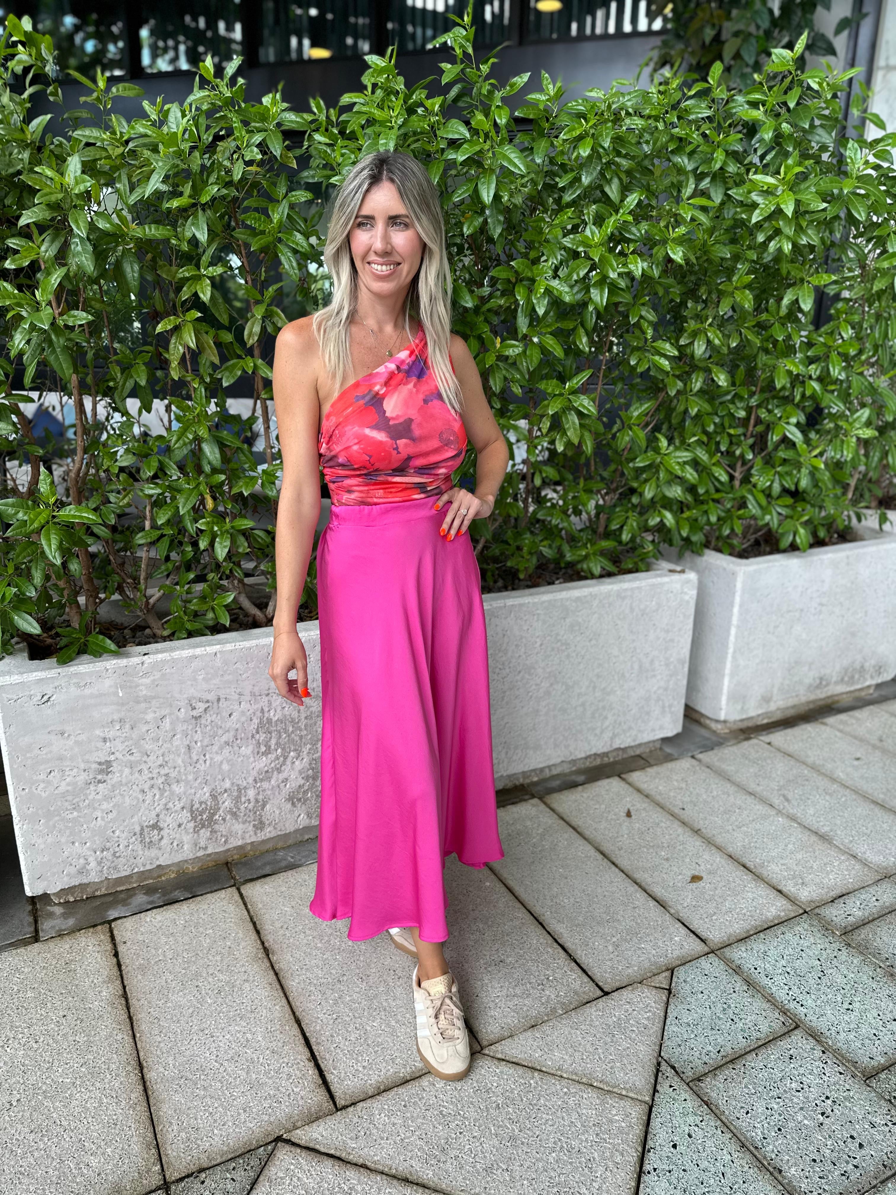 Washed Poly Silk Midi Skirt
