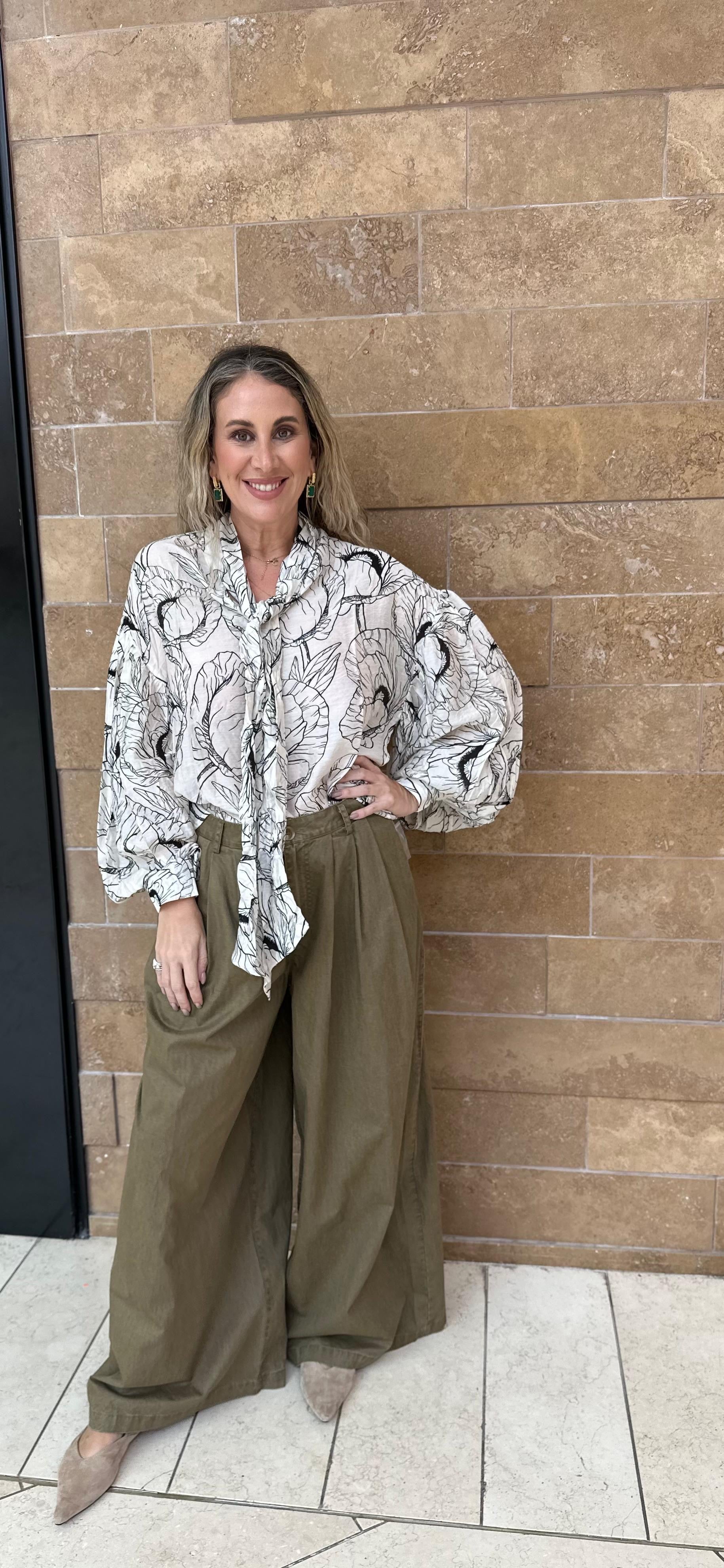Neck Tie Puff Slv Blouse