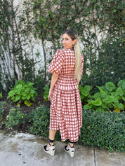 Printed Puff Sleeve Midi Dress