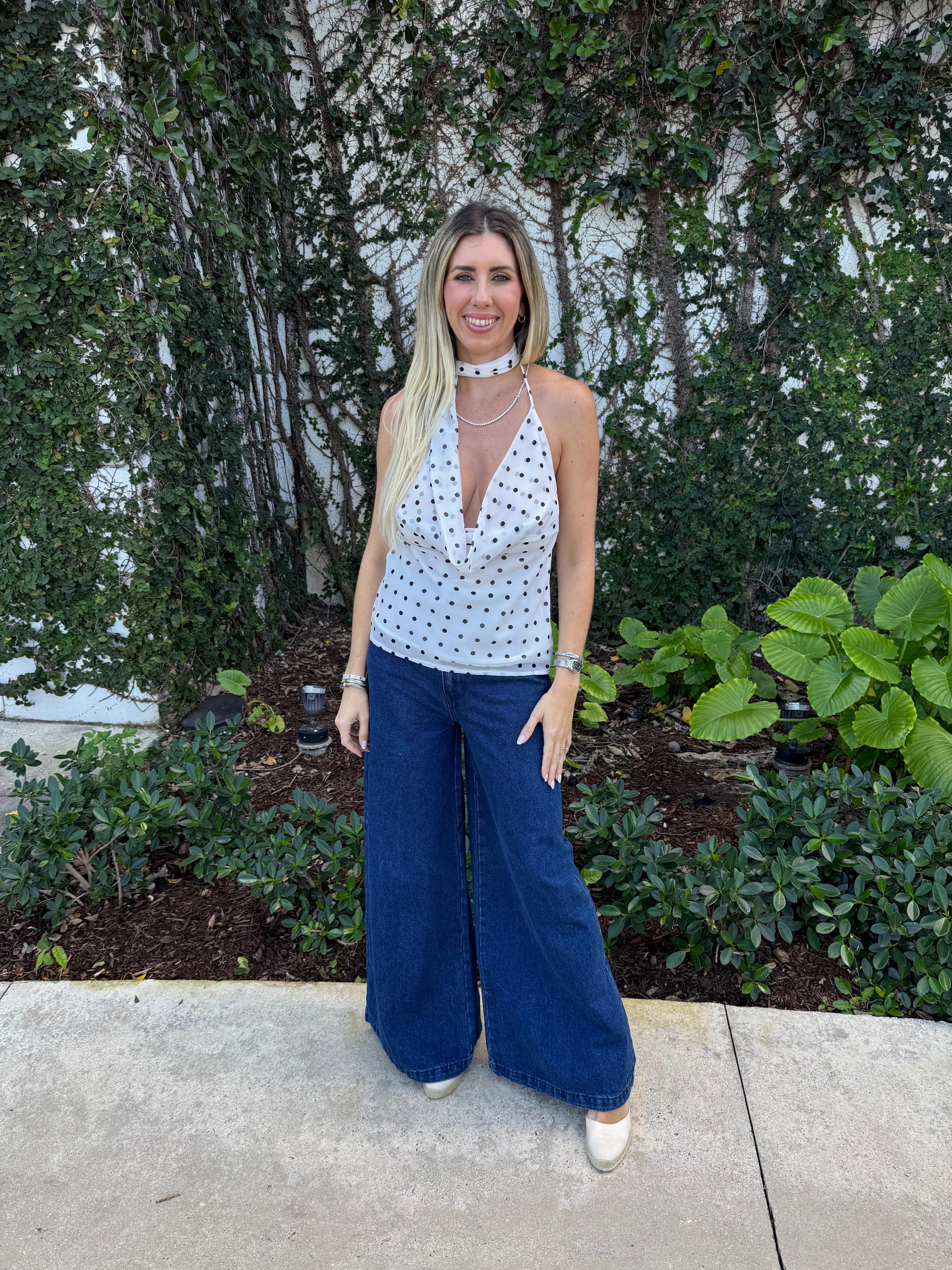 Polka Dot Halter Scarf Top