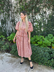 Printed Puff Sleeve Midi Dress