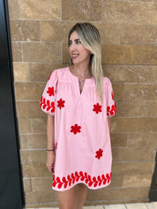 Flower Embroidery Cotton Mini Dress