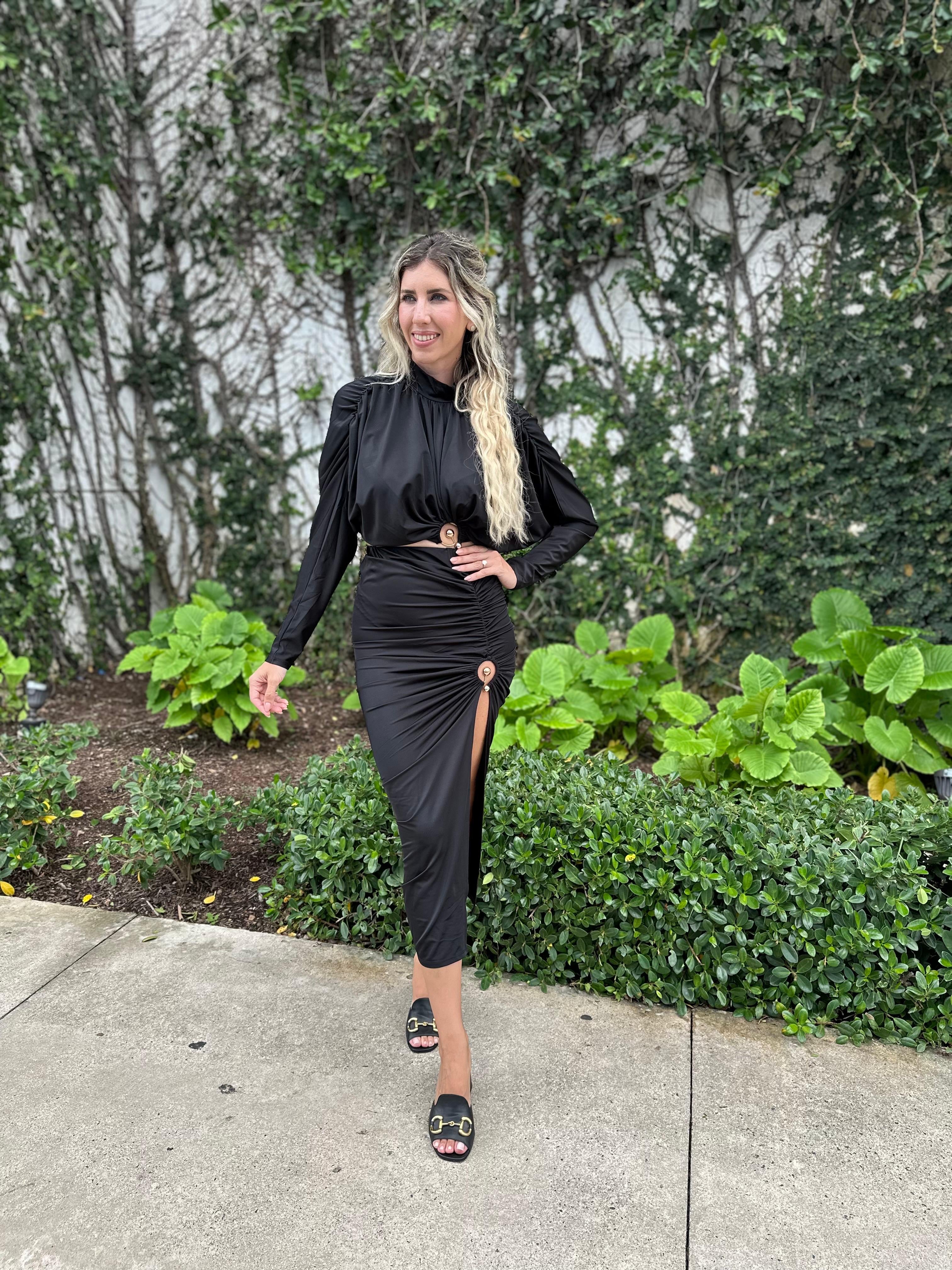 Long Slv Crop Top & Slit Skirt Set