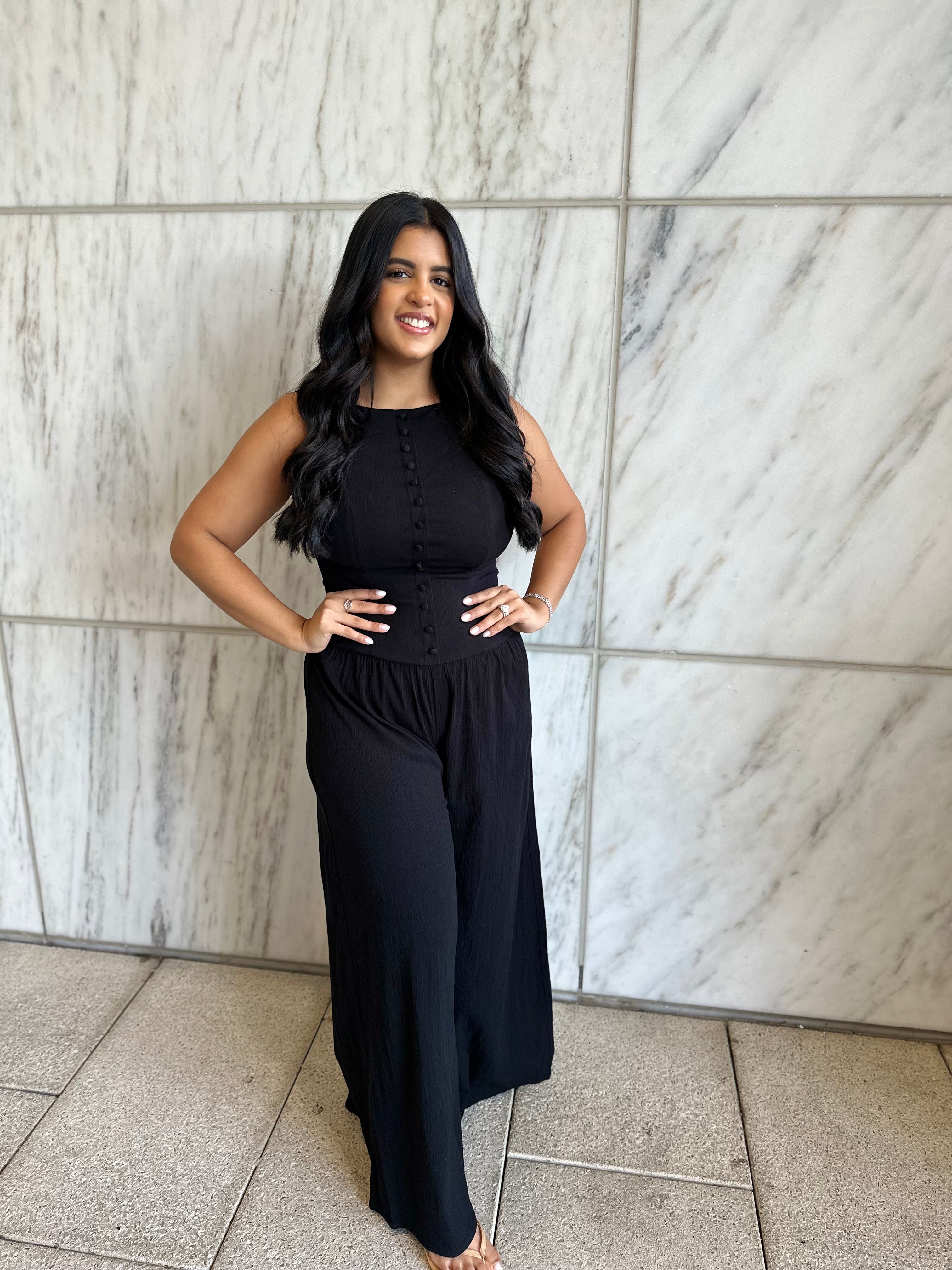 Button Down Plunge Back Jumpsuit